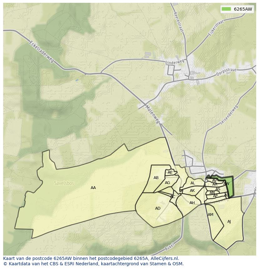 Afbeelding van het postcodegebied 6265 AW op de kaart.