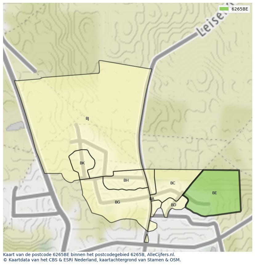 Afbeelding van het postcodegebied 6265 BE op de kaart.
