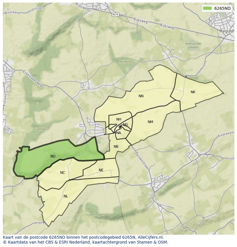 Afbeelding van het postcodegebied 6265 ND op de kaart.