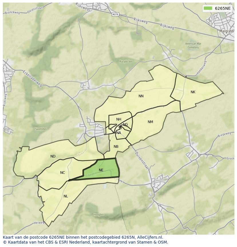 Afbeelding van het postcodegebied 6265 NE op de kaart.