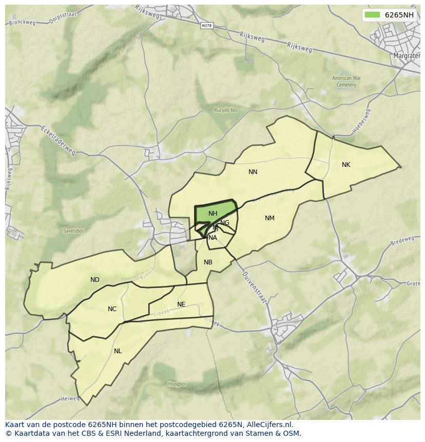 Afbeelding van het postcodegebied 6265 NH op de kaart.