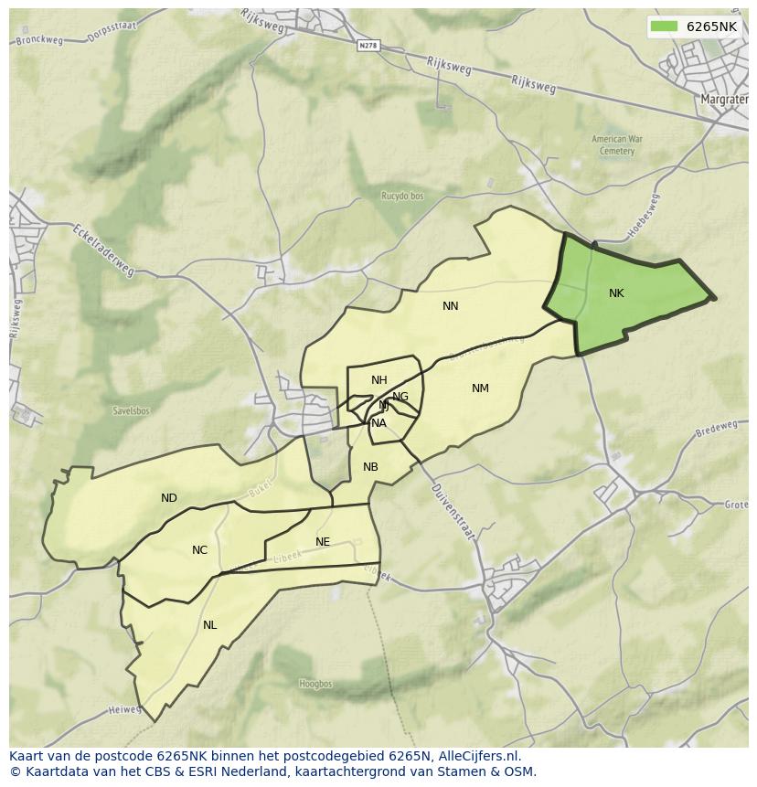 Afbeelding van het postcodegebied 6265 NK op de kaart.