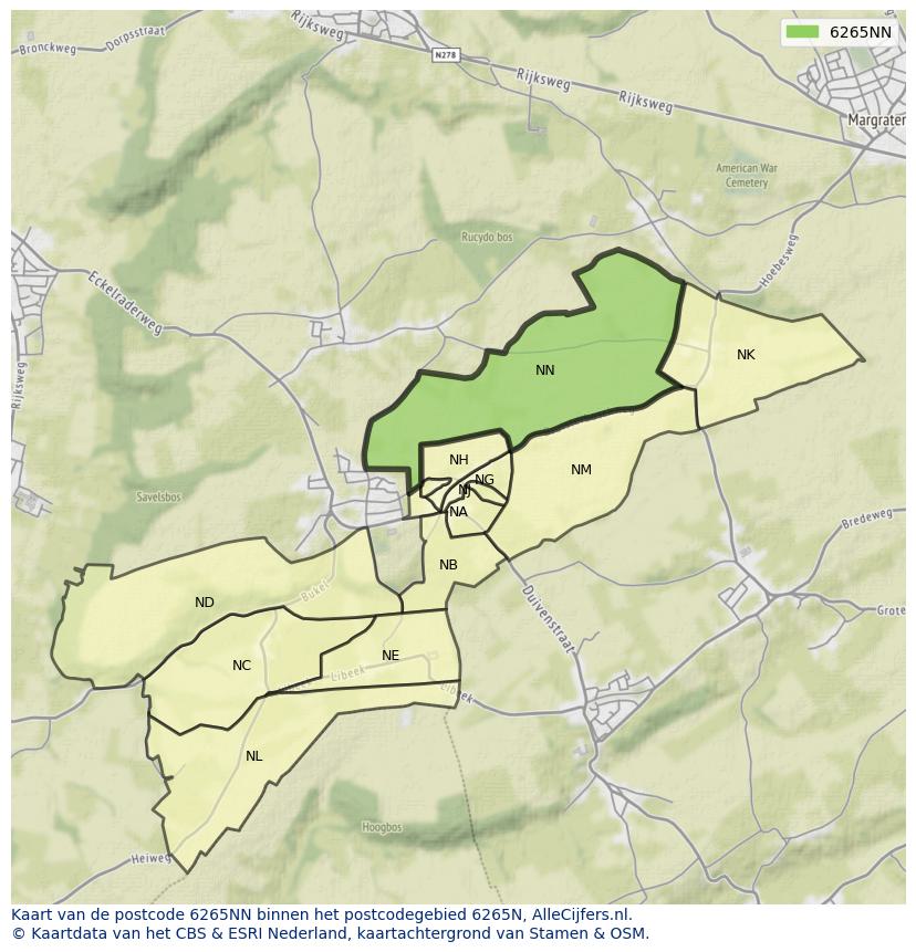 Afbeelding van het postcodegebied 6265 NN op de kaart.