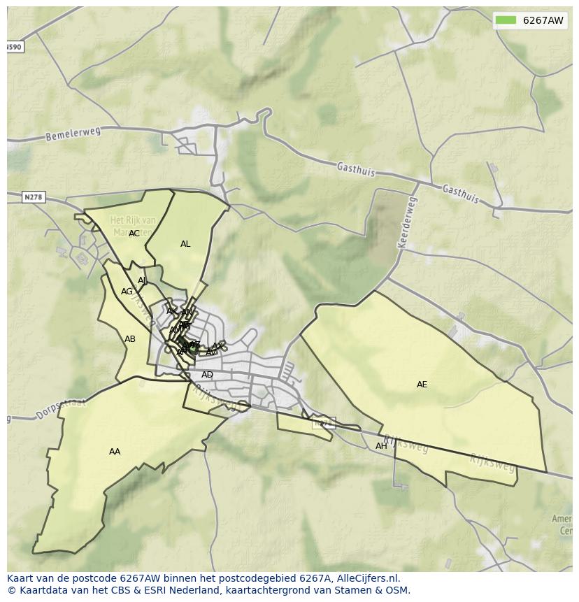 Afbeelding van het postcodegebied 6267 AW op de kaart.
