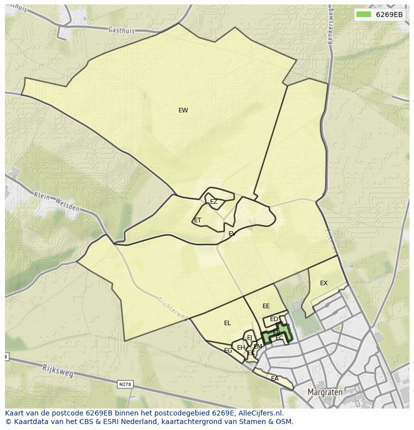 Afbeelding van het postcodegebied 6269 EB op de kaart.