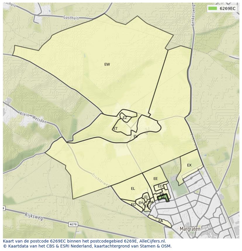 Afbeelding van het postcodegebied 6269 EC op de kaart.