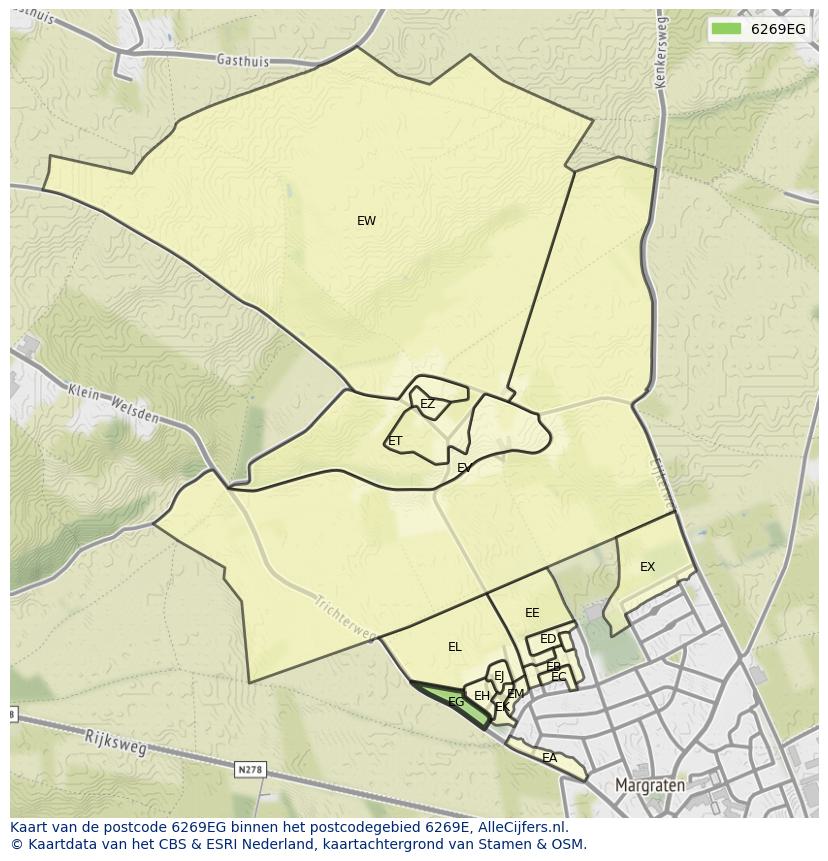 Afbeelding van het postcodegebied 6269 EG op de kaart.