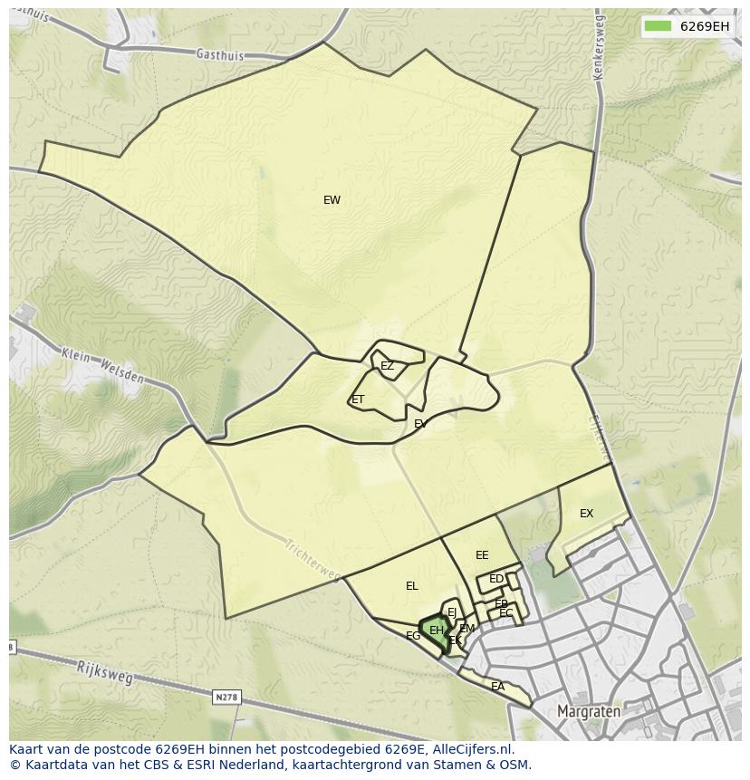 Afbeelding van het postcodegebied 6269 EH op de kaart.