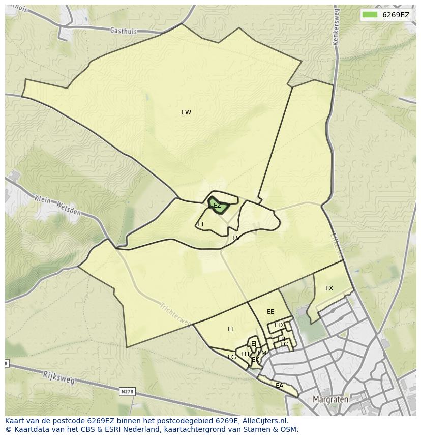 Afbeelding van het postcodegebied 6269 EZ op de kaart.