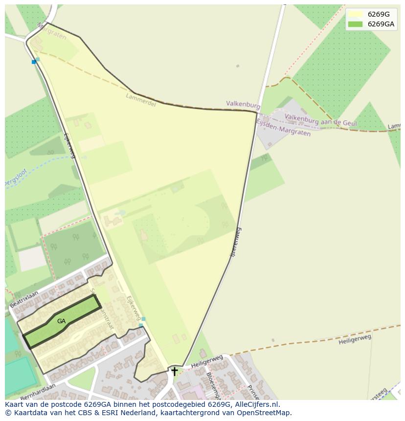 Afbeelding van het postcodegebied 6269 GA op de kaart.