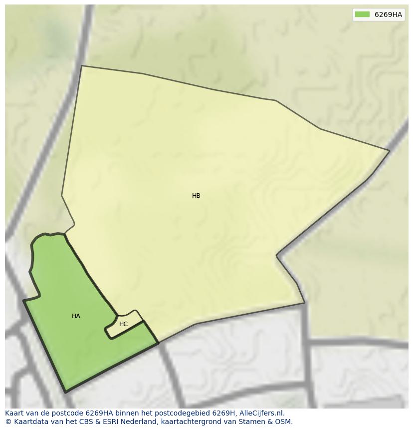 Afbeelding van het postcodegebied 6269 HA op de kaart.