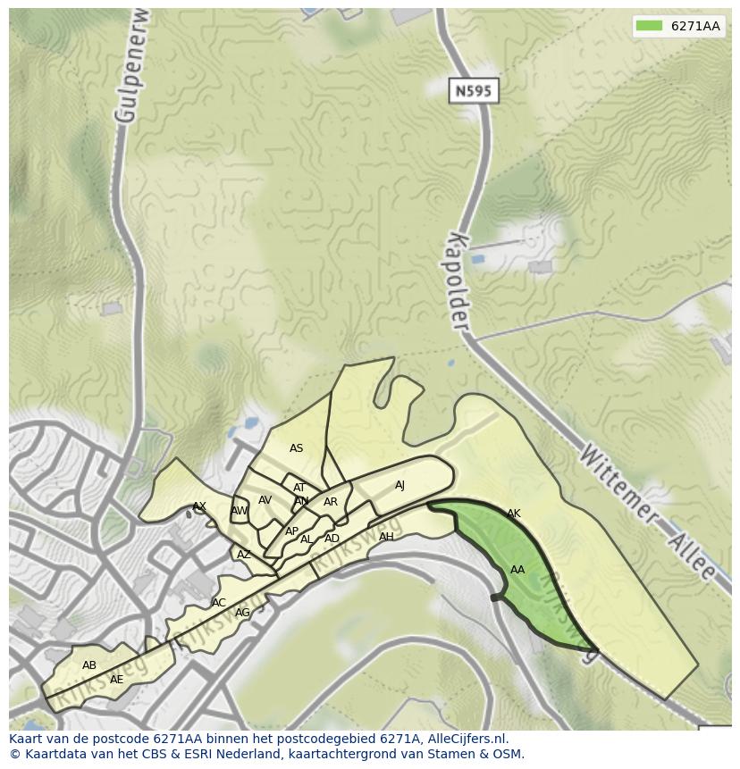 Afbeelding van het postcodegebied 6271 AA op de kaart.