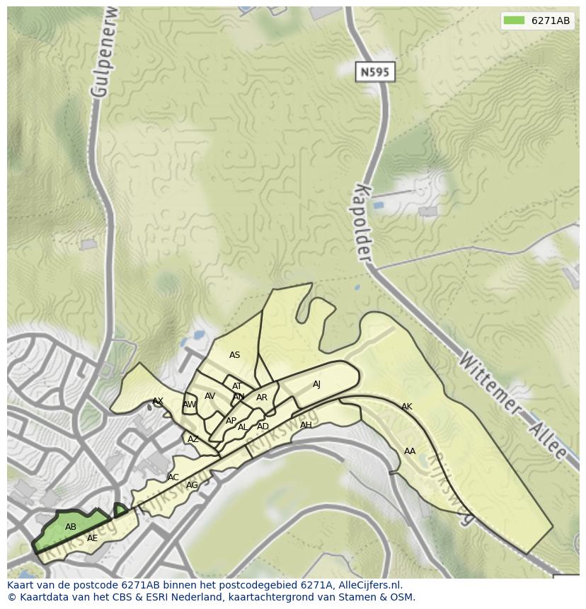 Afbeelding van het postcodegebied 6271 AB op de kaart.
