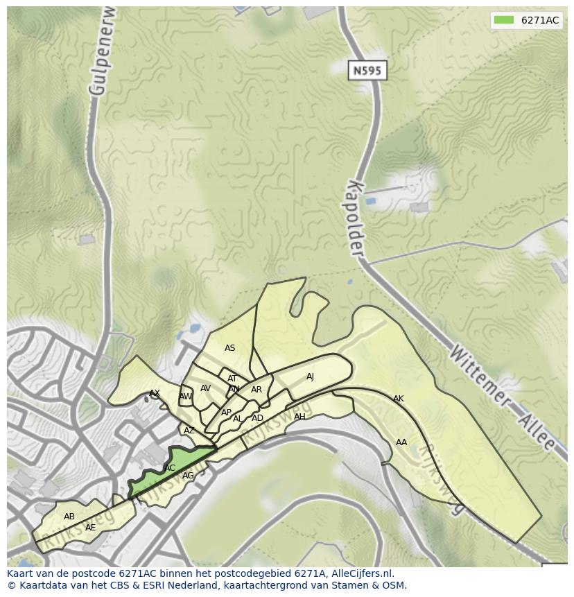 Afbeelding van het postcodegebied 6271 AC op de kaart.