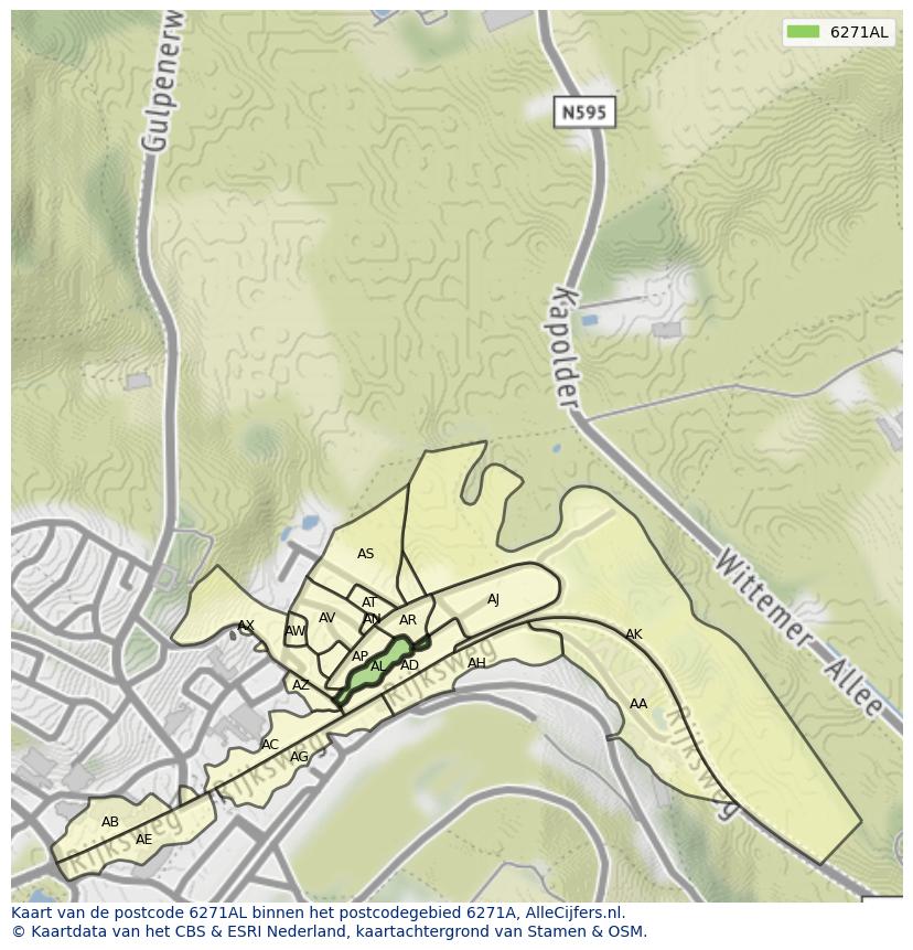 Afbeelding van het postcodegebied 6271 AL op de kaart.