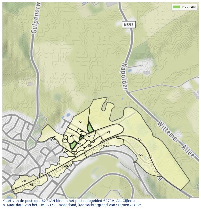 Afbeelding van het postcodegebied 6271 AN op de kaart.