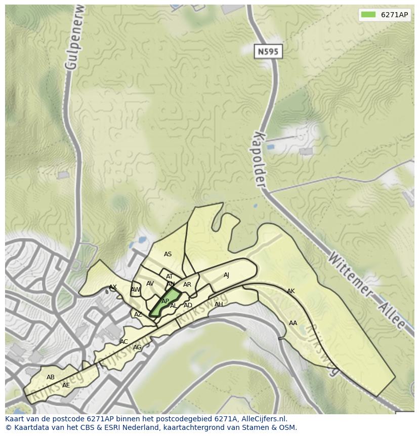 Afbeelding van het postcodegebied 6271 AP op de kaart.