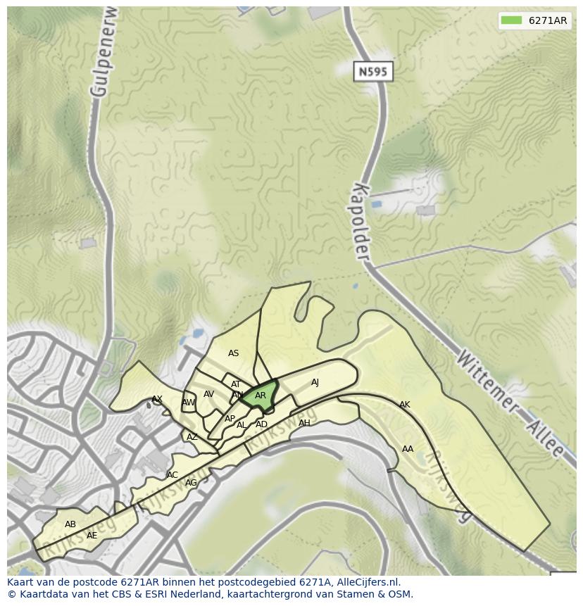 Afbeelding van het postcodegebied 6271 AR op de kaart.