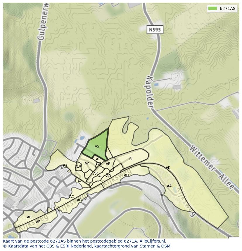Afbeelding van het postcodegebied 6271 AS op de kaart.