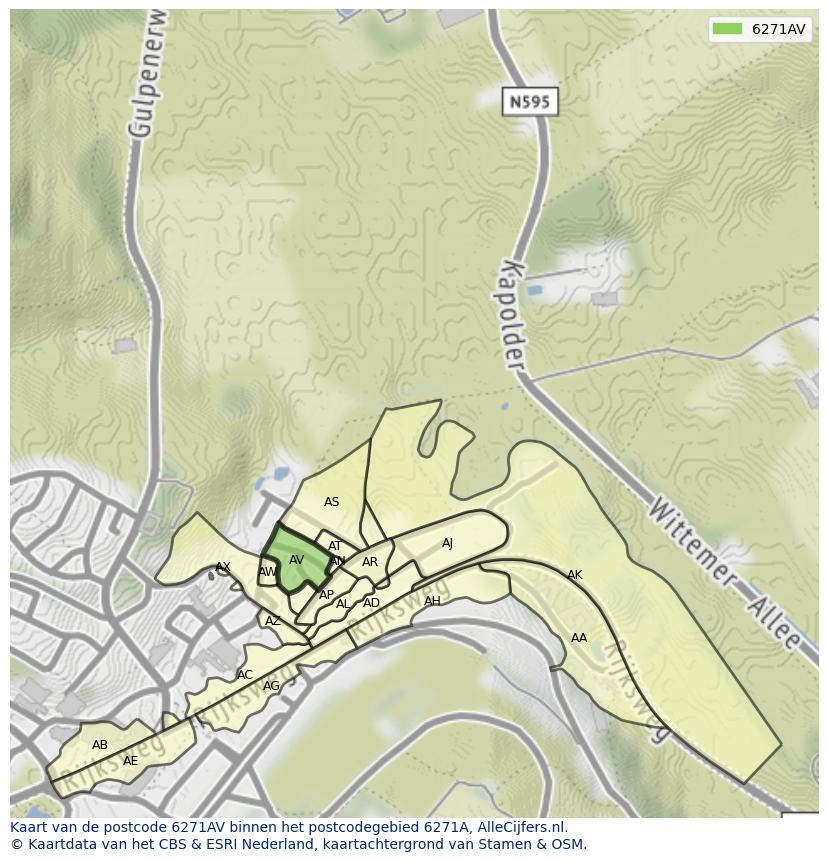 Afbeelding van het postcodegebied 6271 AV op de kaart.