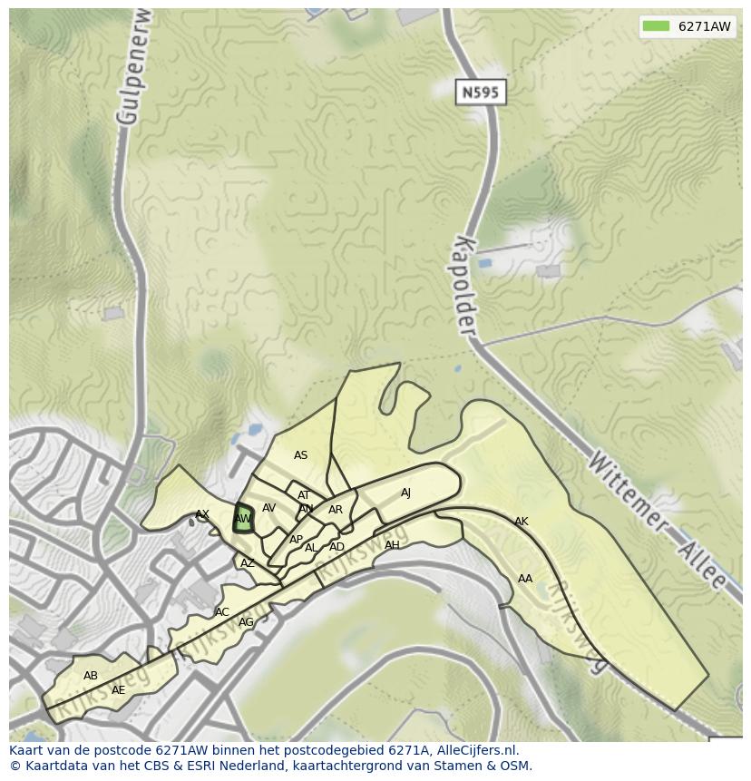 Afbeelding van het postcodegebied 6271 AW op de kaart.