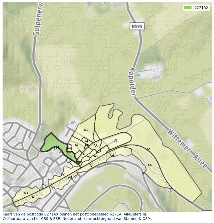 Afbeelding van het postcodegebied 6271 AX op de kaart.