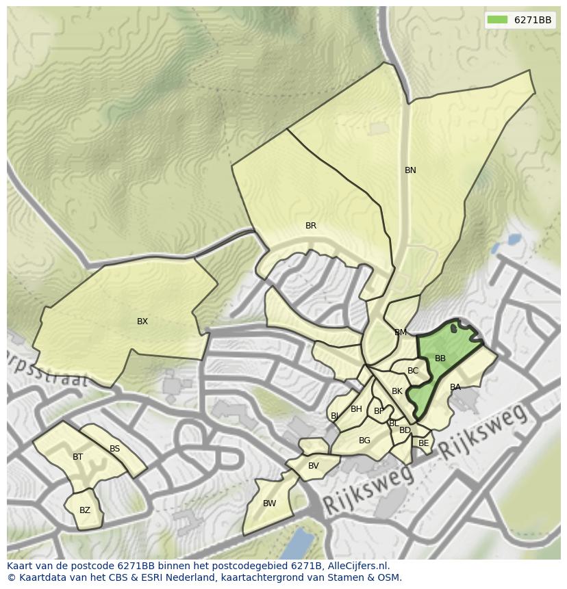 Afbeelding van het postcodegebied 6271 BB op de kaart.