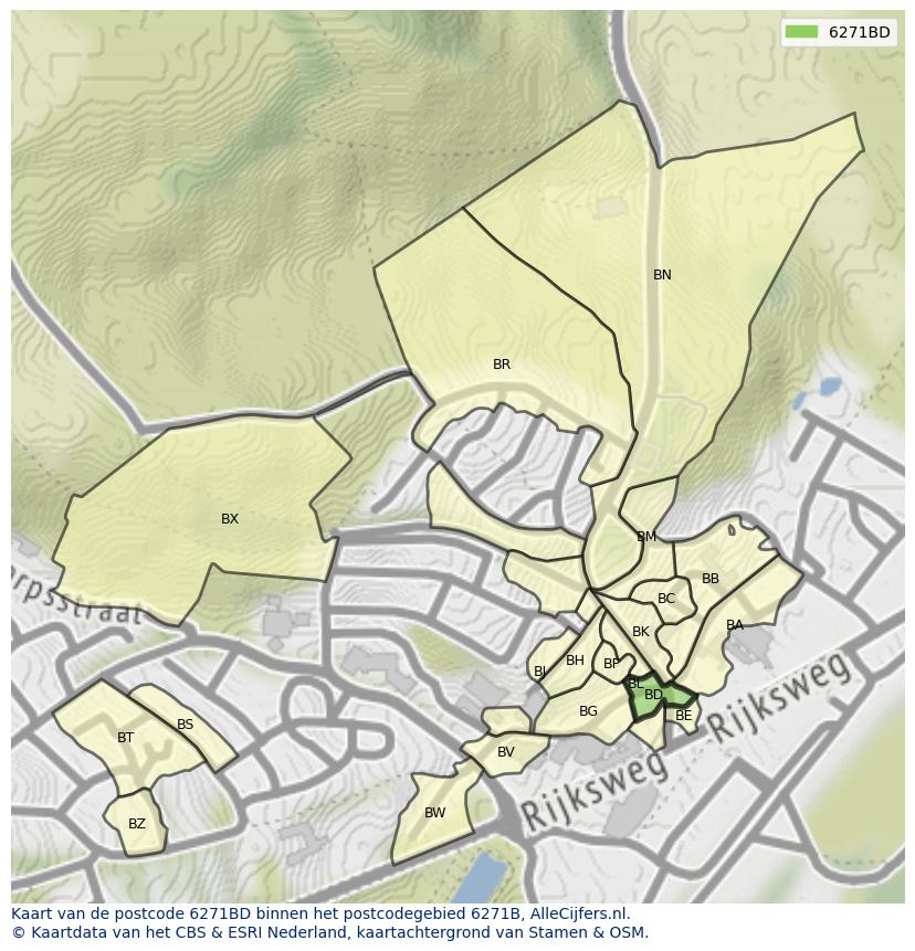 Afbeelding van het postcodegebied 6271 BD op de kaart.