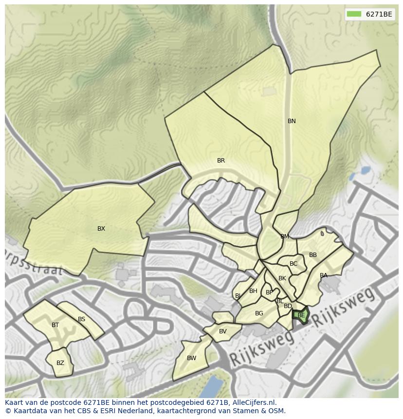 Afbeelding van het postcodegebied 6271 BE op de kaart.