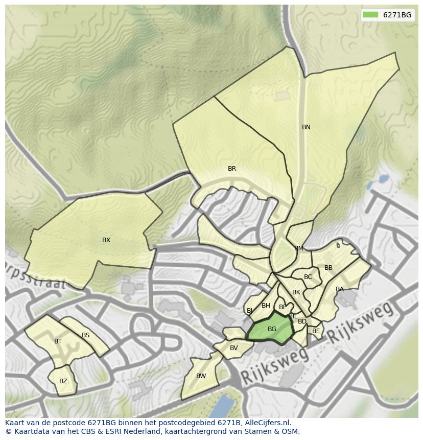 Afbeelding van het postcodegebied 6271 BG op de kaart.
