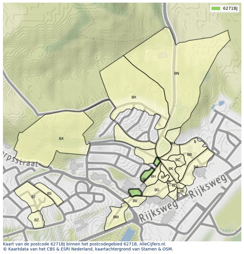 Afbeelding van het postcodegebied 6271 BJ op de kaart.