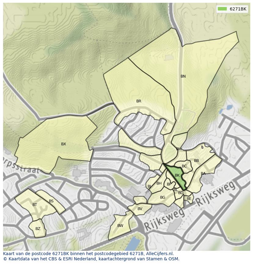 Afbeelding van het postcodegebied 6271 BK op de kaart.