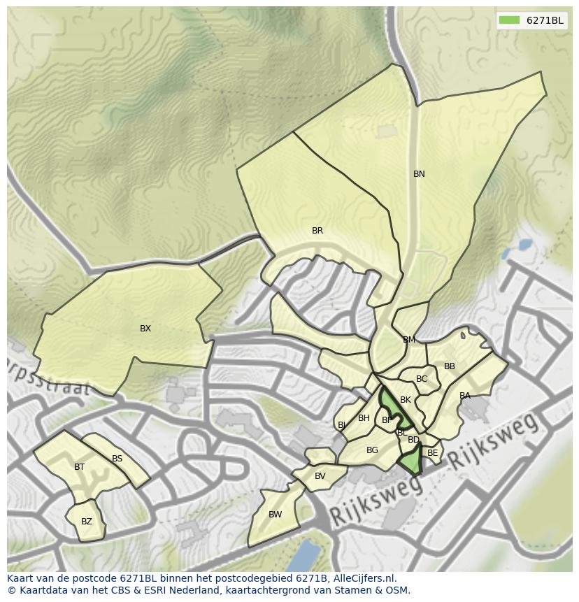 Afbeelding van het postcodegebied 6271 BL op de kaart.