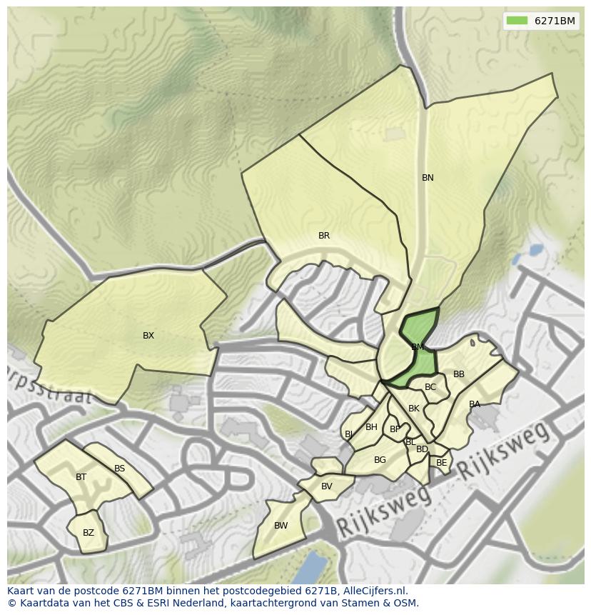 Afbeelding van het postcodegebied 6271 BM op de kaart.