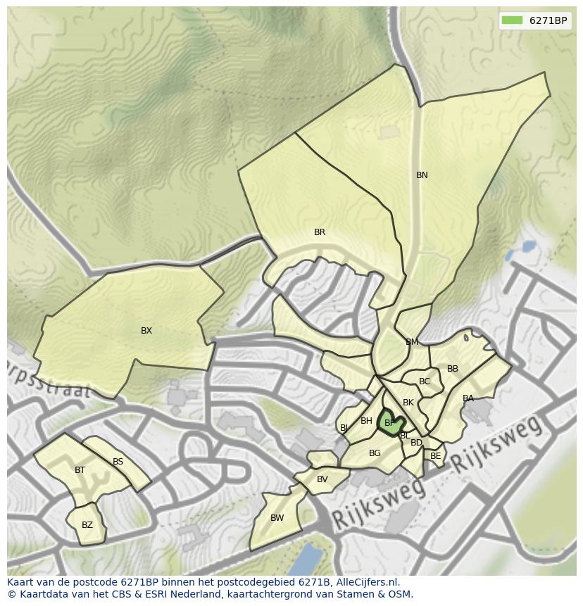 Afbeelding van het postcodegebied 6271 BP op de kaart.