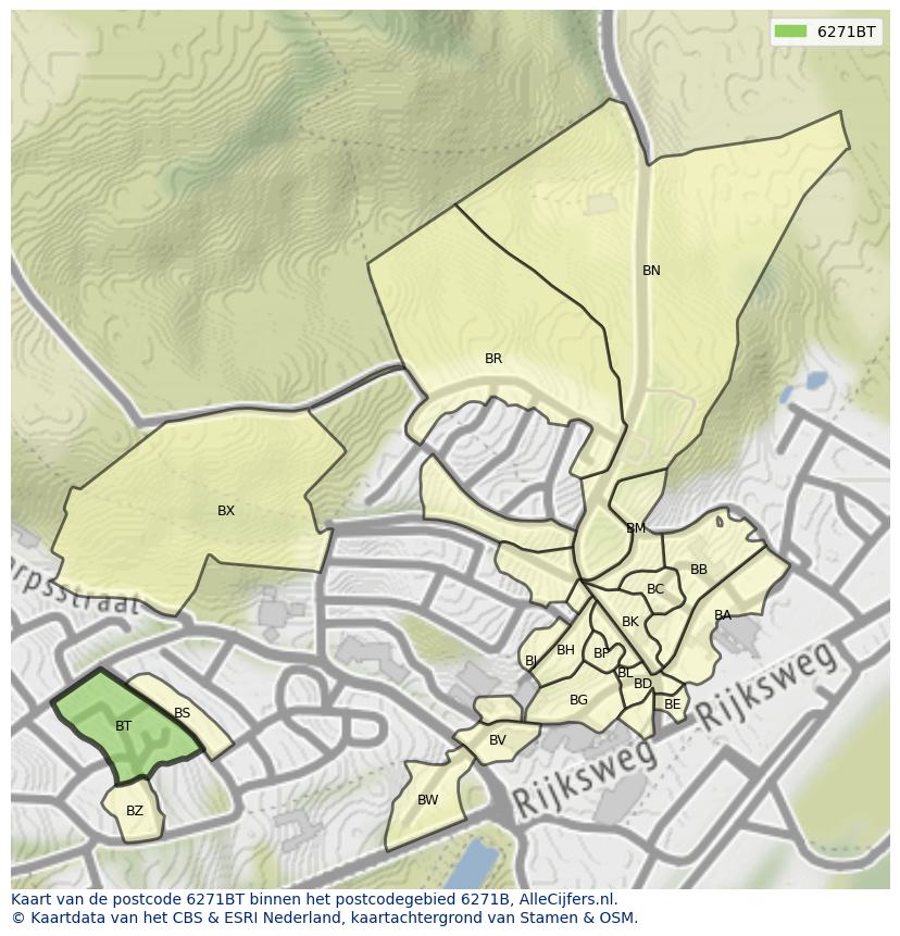 Afbeelding van het postcodegebied 6271 BT op de kaart.