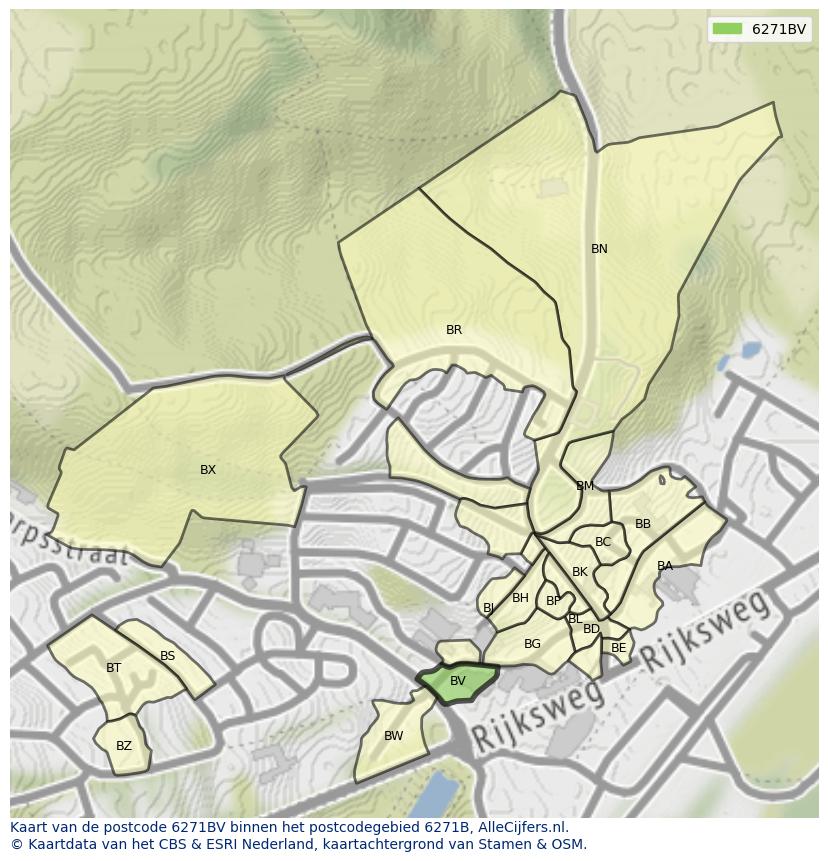 Afbeelding van het postcodegebied 6271 BV op de kaart.