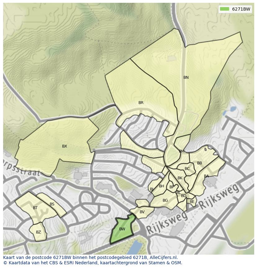 Afbeelding van het postcodegebied 6271 BW op de kaart.