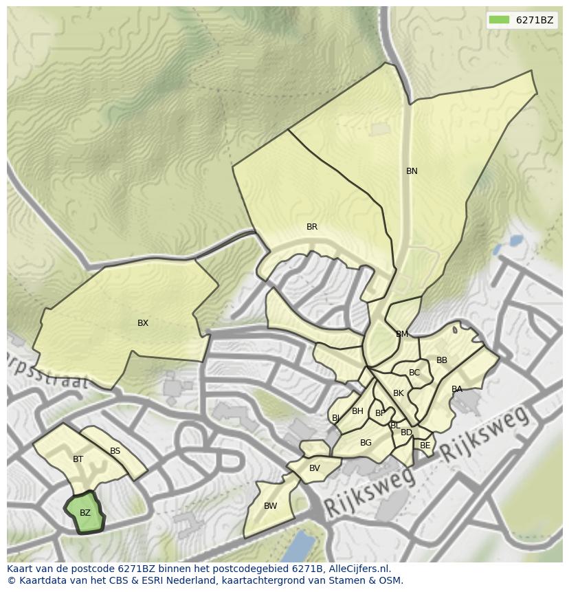 Afbeelding van het postcodegebied 6271 BZ op de kaart.