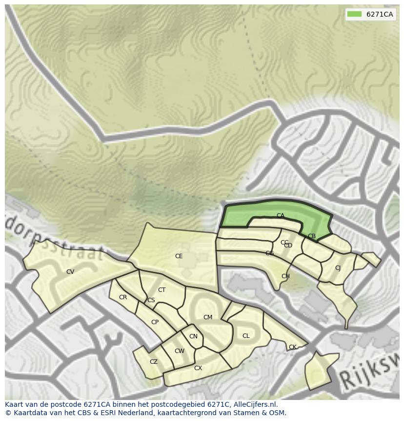 Afbeelding van het postcodegebied 6271 CA op de kaart.