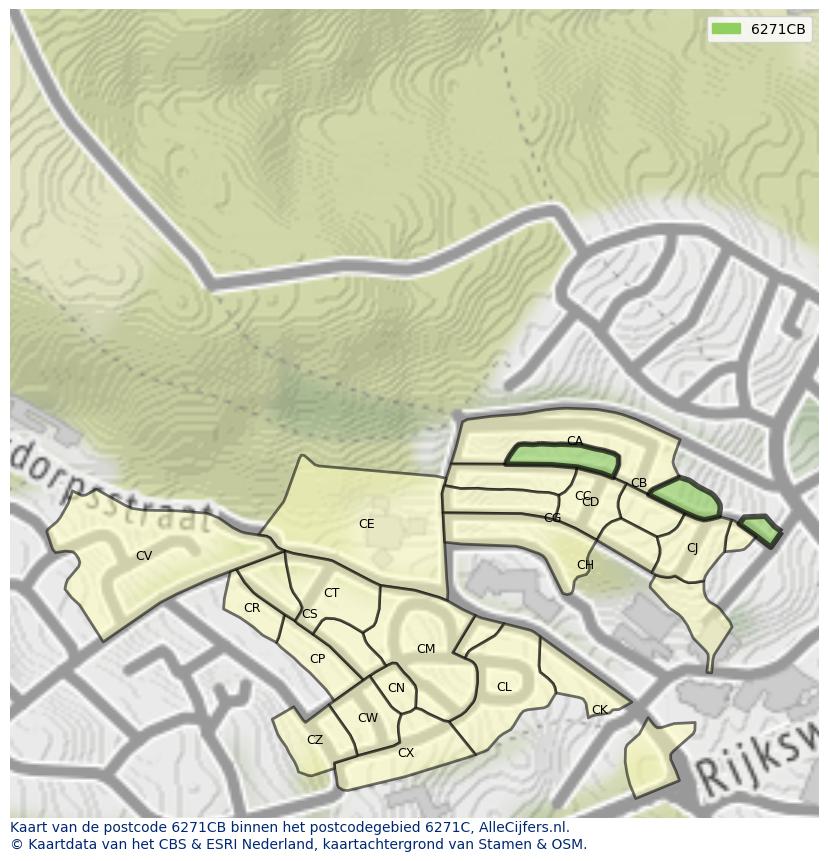 Afbeelding van het postcodegebied 6271 CB op de kaart.
