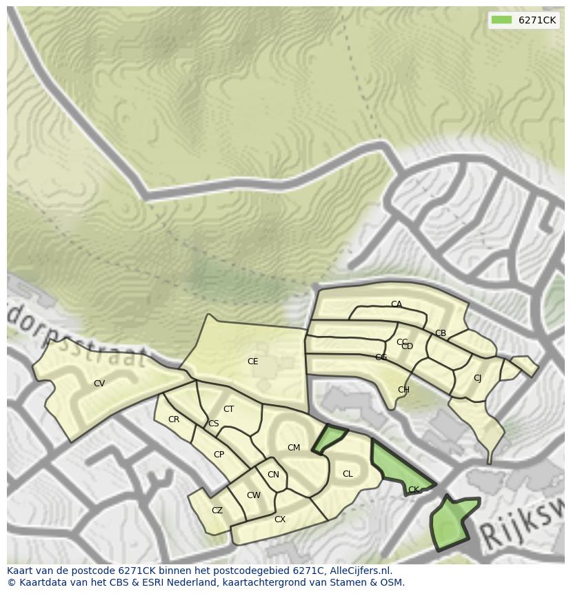 Afbeelding van het postcodegebied 6271 CK op de kaart.