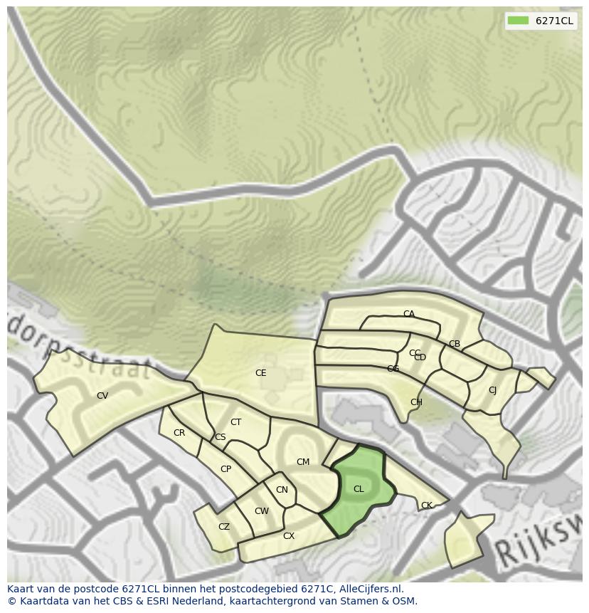 Afbeelding van het postcodegebied 6271 CL op de kaart.
