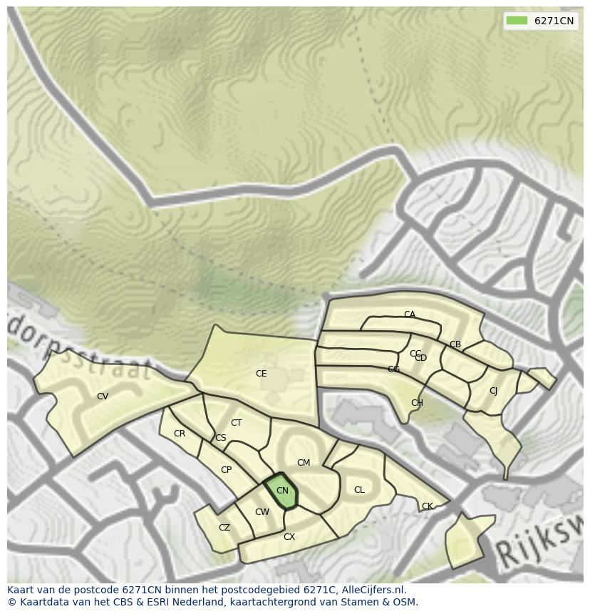 Afbeelding van het postcodegebied 6271 CN op de kaart.