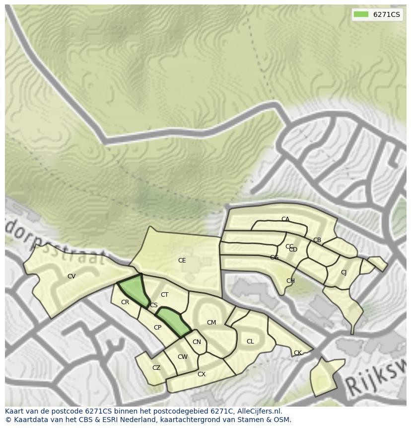 Afbeelding van het postcodegebied 6271 CS op de kaart.