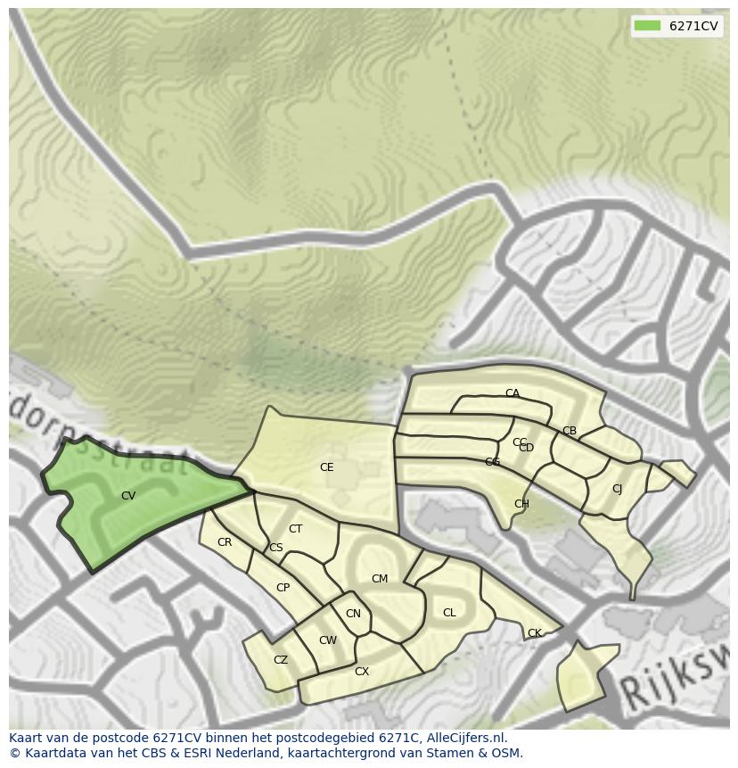 Afbeelding van het postcodegebied 6271 CV op de kaart.