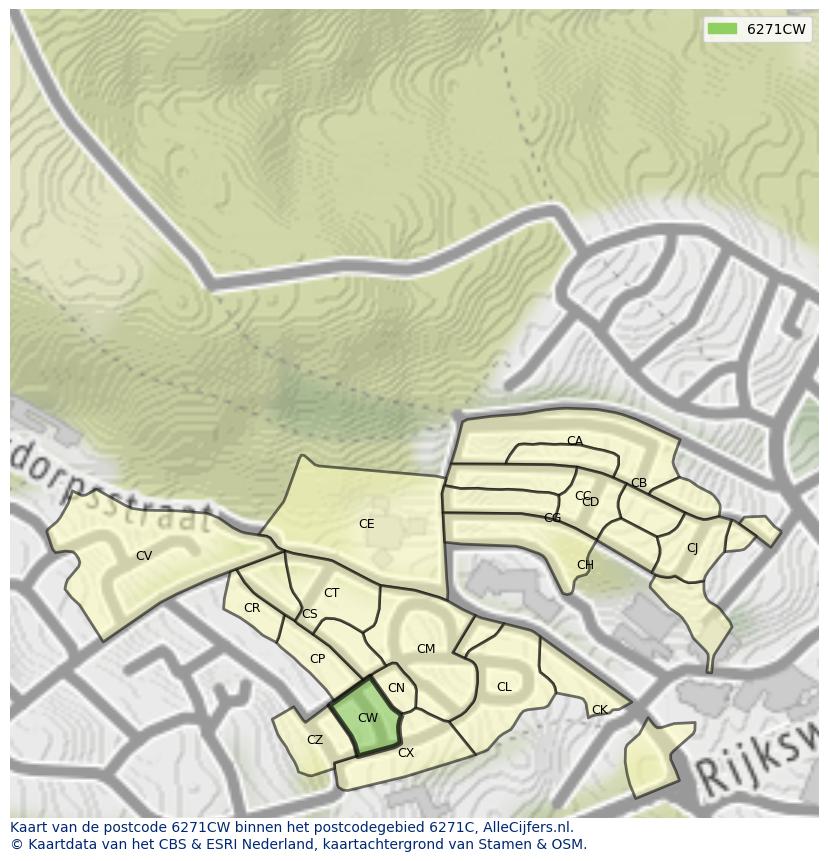 Afbeelding van het postcodegebied 6271 CW op de kaart.