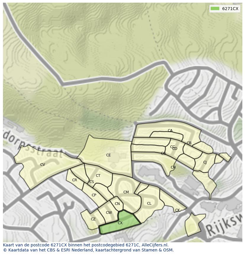 Afbeelding van het postcodegebied 6271 CX op de kaart.