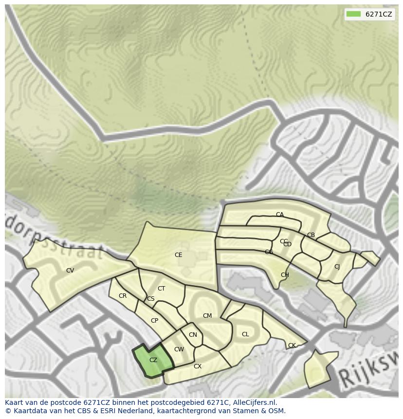 Afbeelding van het postcodegebied 6271 CZ op de kaart.