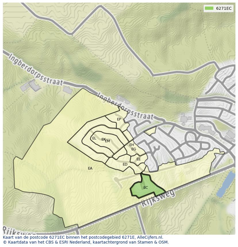Afbeelding van het postcodegebied 6271 EC op de kaart.